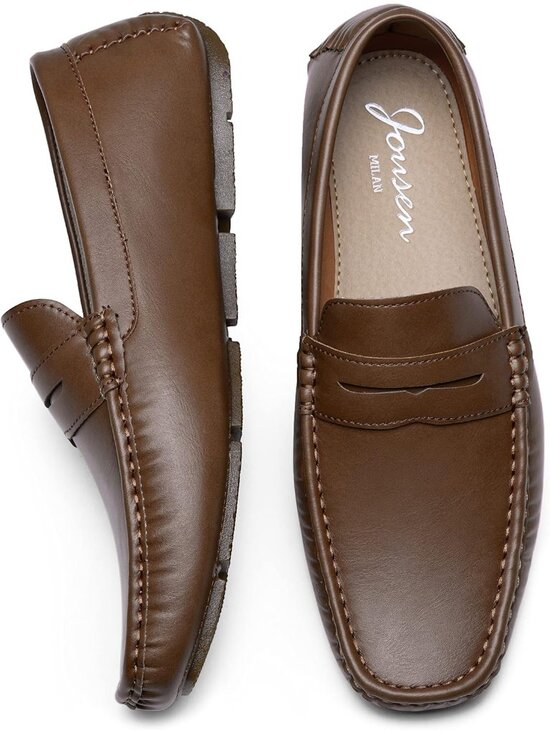 Men\'s All Brown Loafers Casual Slip On Shoes Soft Penny Loafers Lightweight